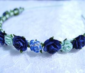 Floral Headpiece/ Hair Wreath/ Hair Crown ( Navy Blue, Blue & Mint )