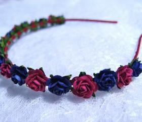 Floral Headpiece/ Hair Wreath/ Hair Crown ( Navy Blue and Maroon )