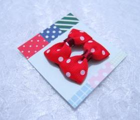 Mini Red Polka Dots Bow Hair Pins ( 2 in a set )