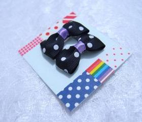 Mini Black Polka Dots Bow Hair Pins ( 2 in a set )