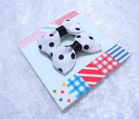 Mini White Polka Dots Bow Hair Pins ( 2 in a set )