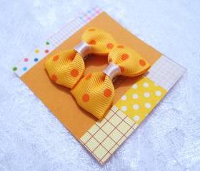 Mini Mustard Polka Dots Bow Hair Pins ( 2 in a set )