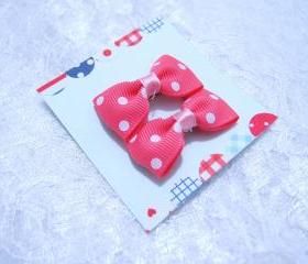 Mini Pink Polka Dots Bow Hair Pins ( 2 in a set )