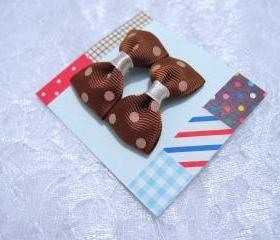 Mini Brown (Chocolate) Polka Dots Bow Hair Pins ( 2 in a set )