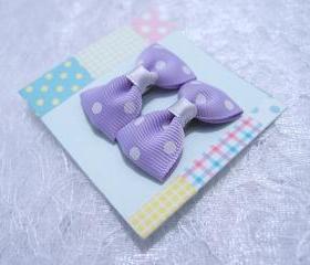 Mini Pastel Purple with White Polka Dots Bow Hair Pins ( 2 in a set )