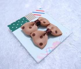 Mini Pastel Brown Polka Dots Bow Hair Pins ( 2 in a set )