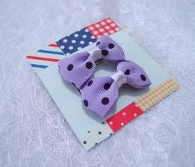 Mini Pastel Purple Polka Dots Bow Hair Pins ( 2 in a set )